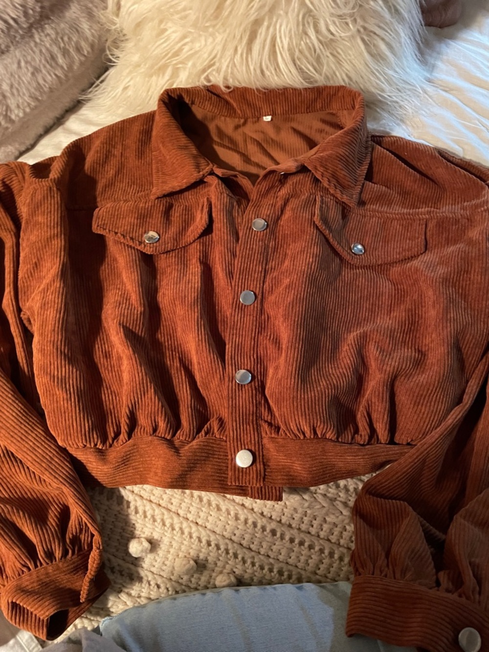 Cropped Corduroy Snap Jacket in Rust